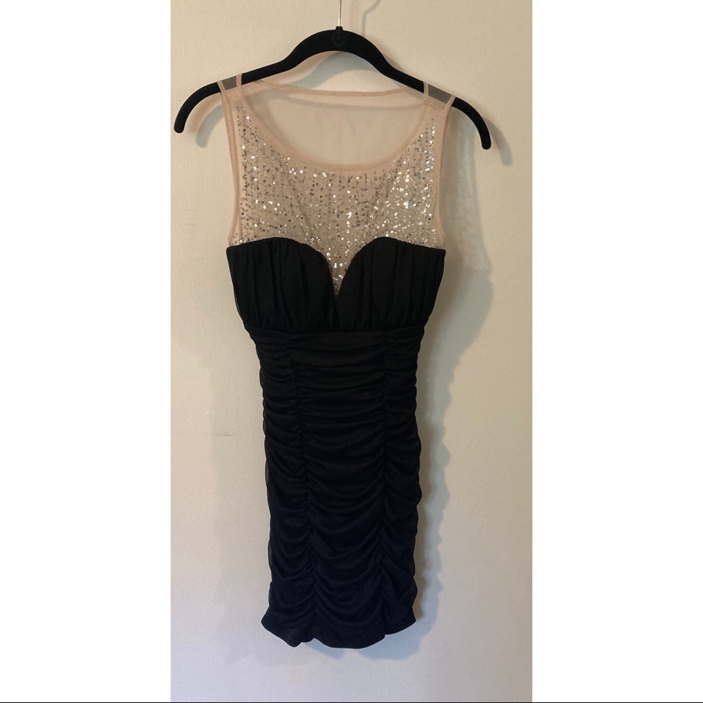 Black bodycon dress with mesh sparkly top